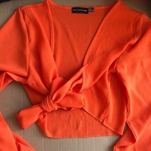 Pretty Little Thing Orange Tie crop top